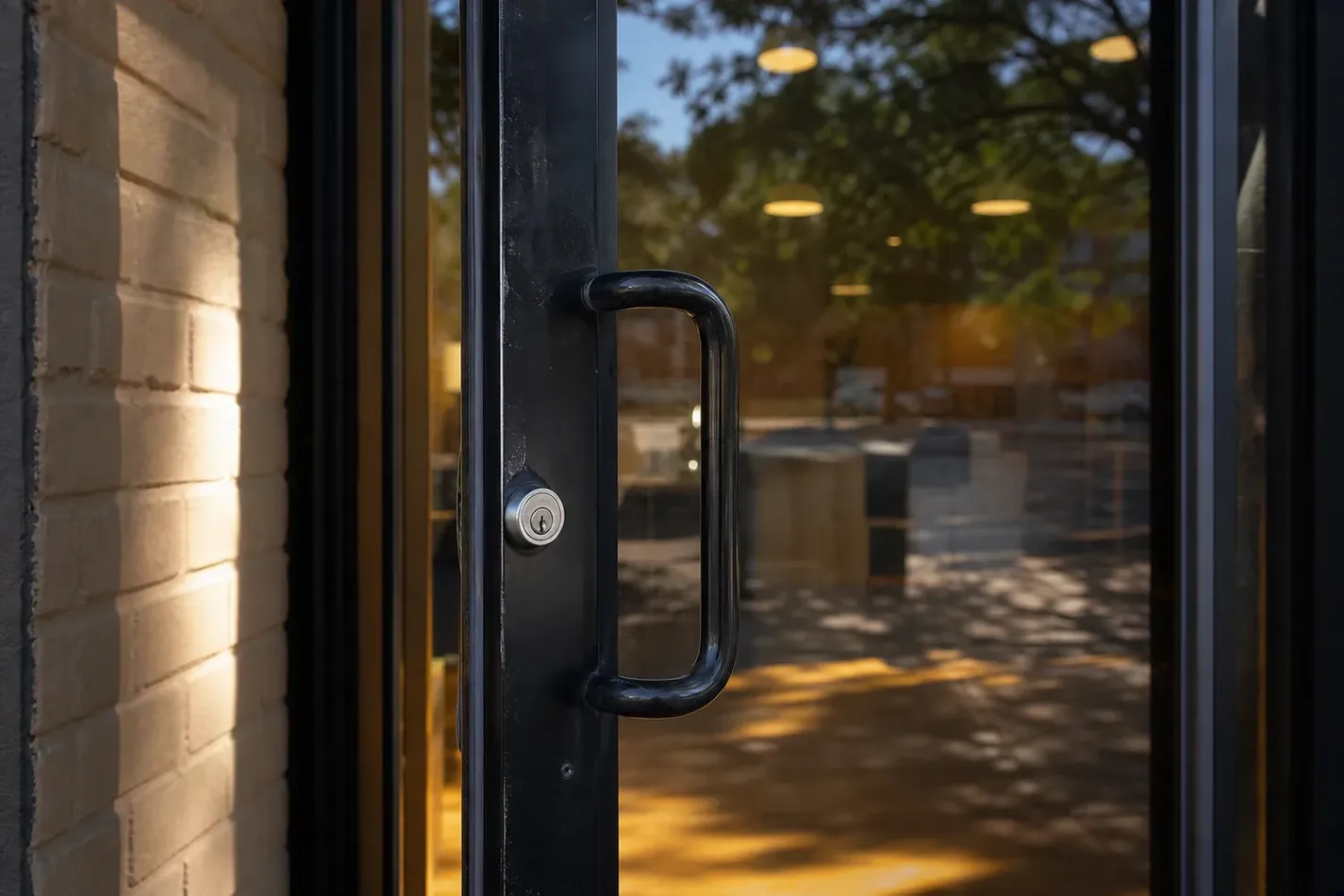 Glass entrance door of a local business