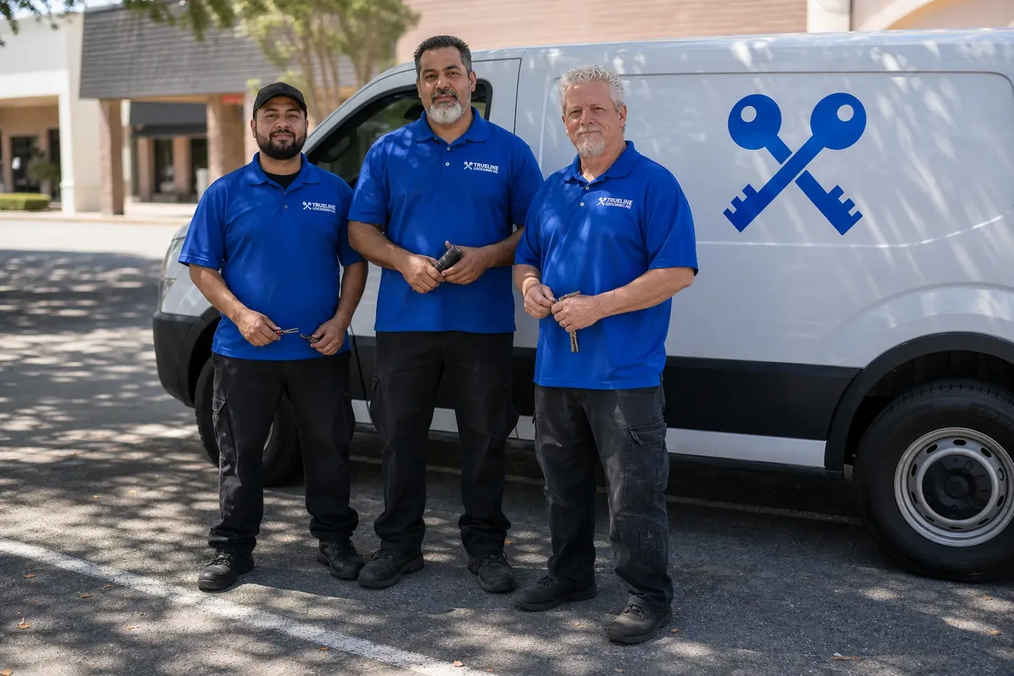 Trueline Locksmith & Key locksmith technicians and the service van in Denton